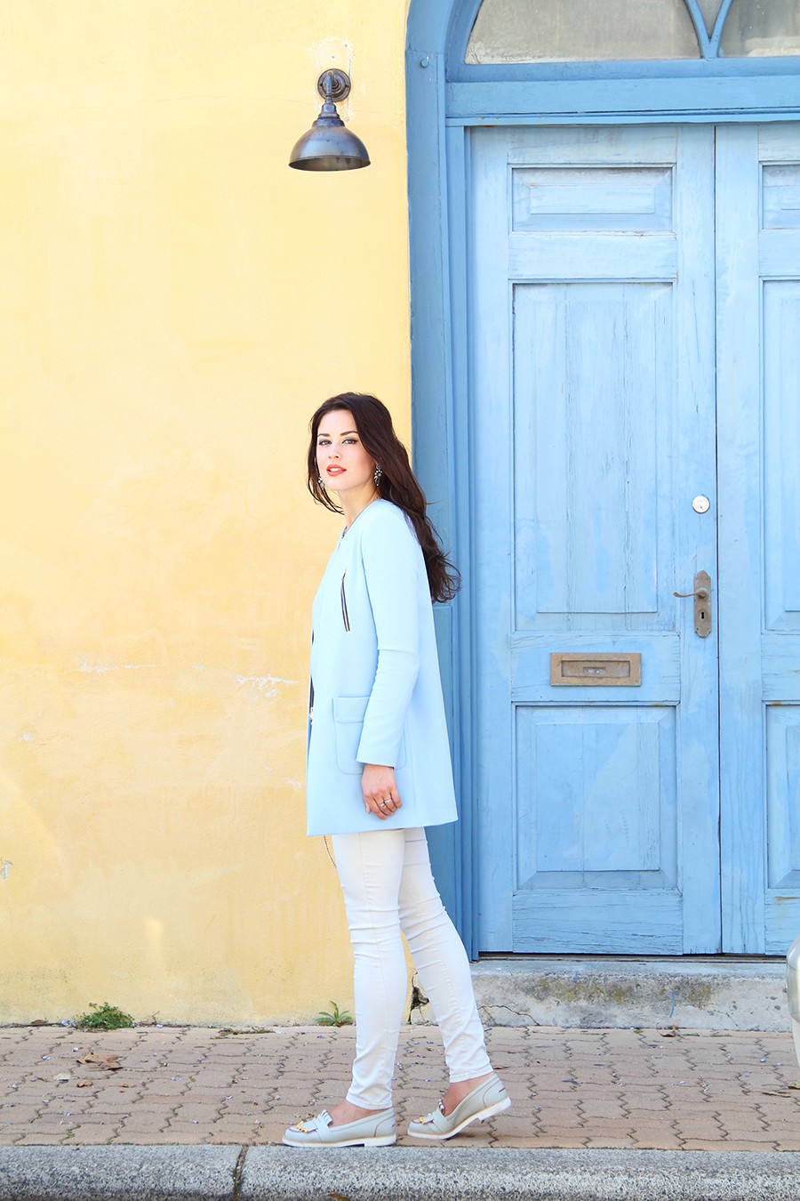 Powder blue coat outlet zara