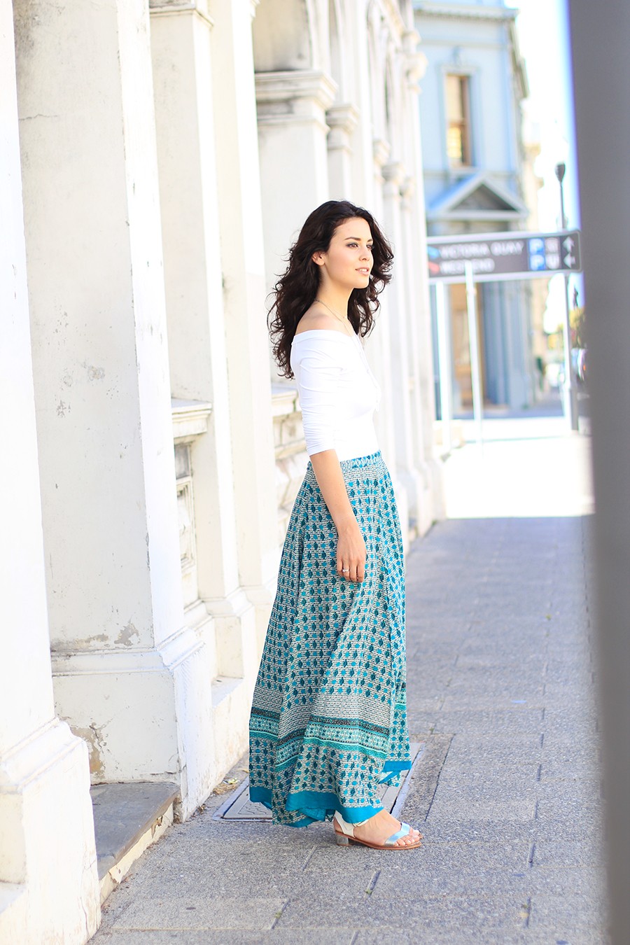 Maxi skirt and outlet bardot top