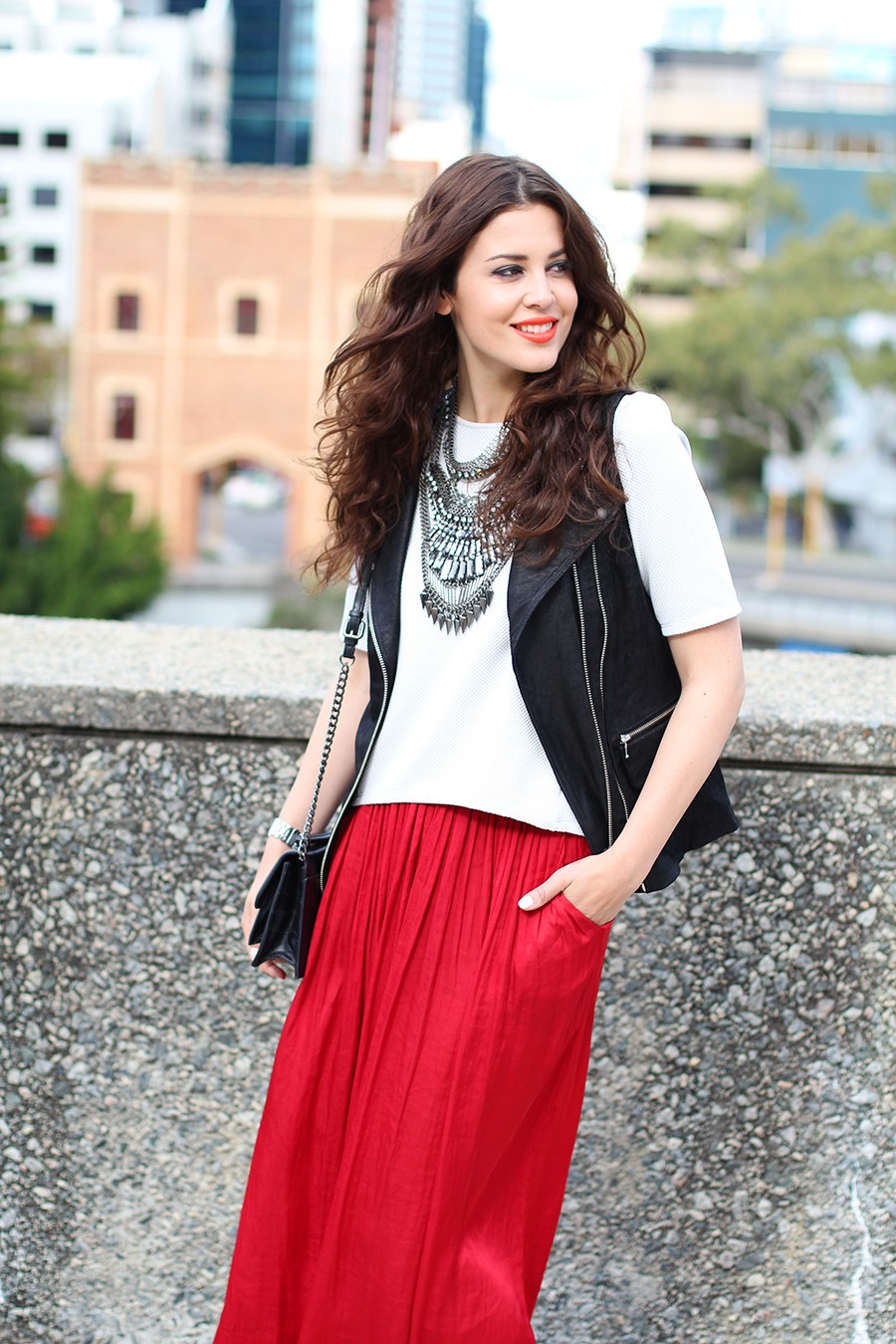 Zara red long clearance skirt