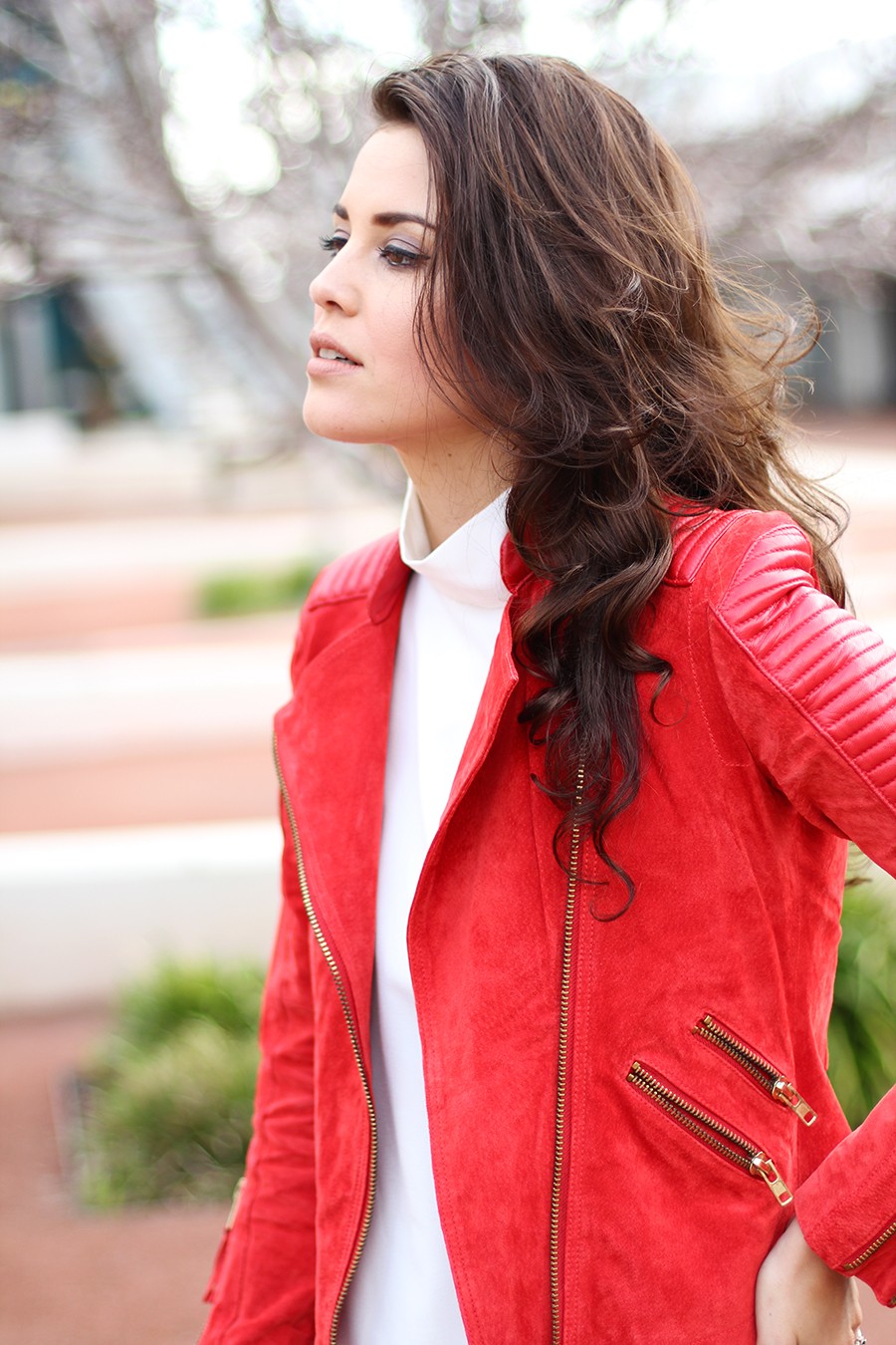 Red suedette biker on sale jacket