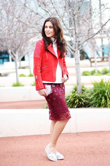 red biker pants