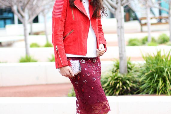 Red suede biker on sale jacket